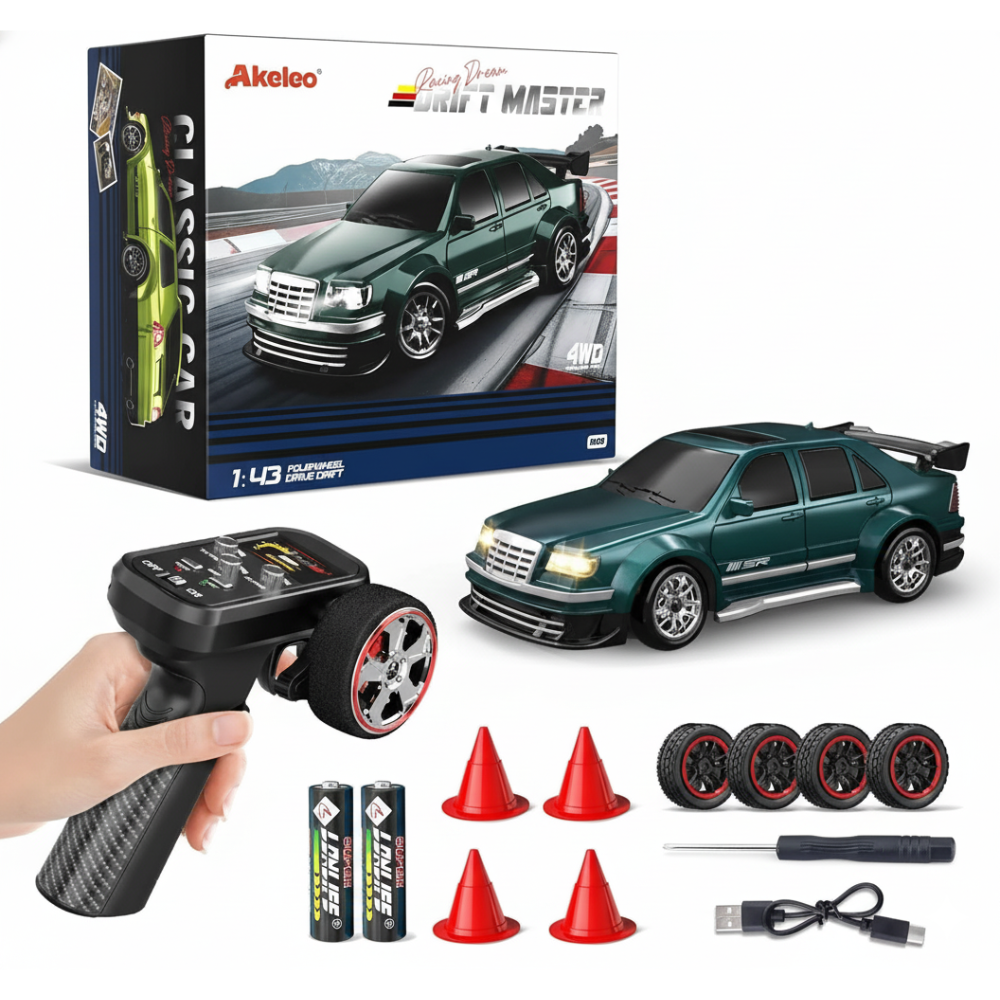 Mini RC Drift Car 1:43 – Fast Charging 4WD with LED Lights