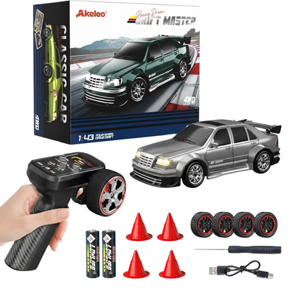 Mini RC Drift Car 1:43 – Fast Charging 4WD with LED Lights