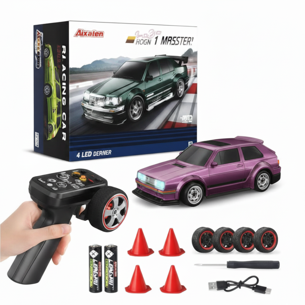 Mini RC Drift Car 1:43 – Fast Charging 4WD with LED Lights