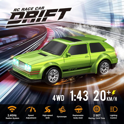 Mini RC Drift Car 1:43 – Fast Charging 4WD with LED Lights